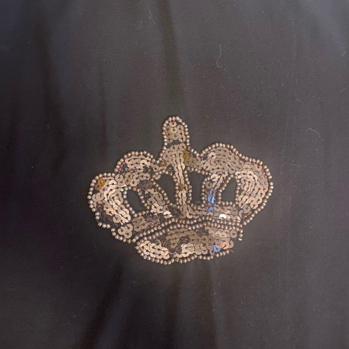 Blouse with neck used, dark brown with sequin crown