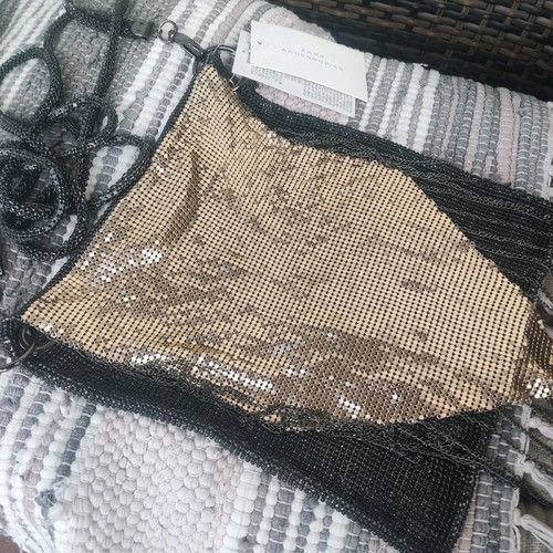 Vintage Zara crossbody bag metallic black with gold chain new