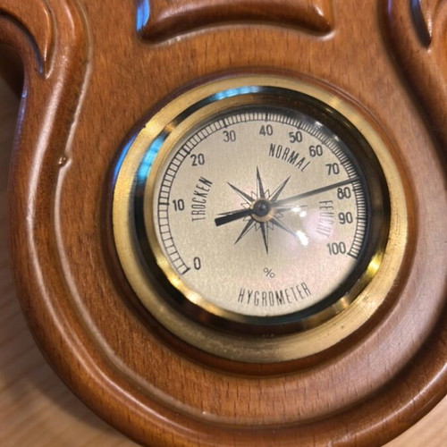 Wooden clock, thermometer, hygrometer and barometer like new, functional