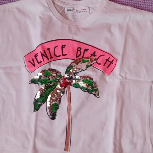 Minoti white girls' t-shirt with sequins, age 3-4
