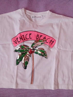 Minoti white girls' t-shirt with sequins, age 3-4