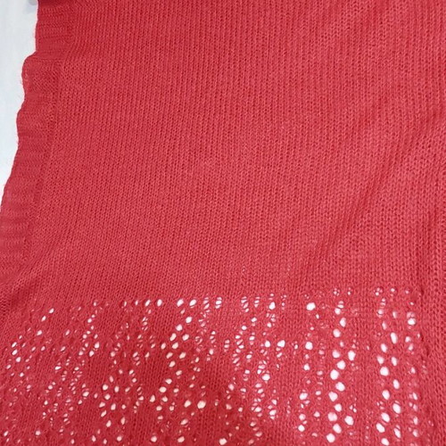 Knitted thin wool shawl-pashmina like new, red with diamond pattern