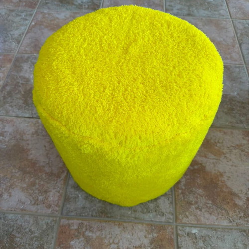Yellow round pouf stool with soft fluffy texture 40x40x40 cm
