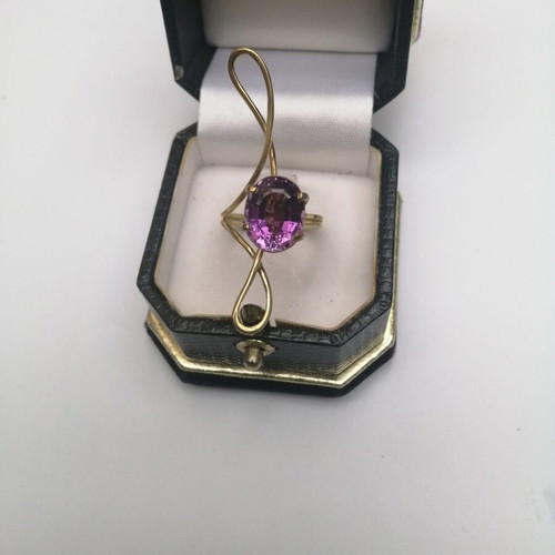 Handmade 925 silver gold-plated ring with natural amethyst stone new