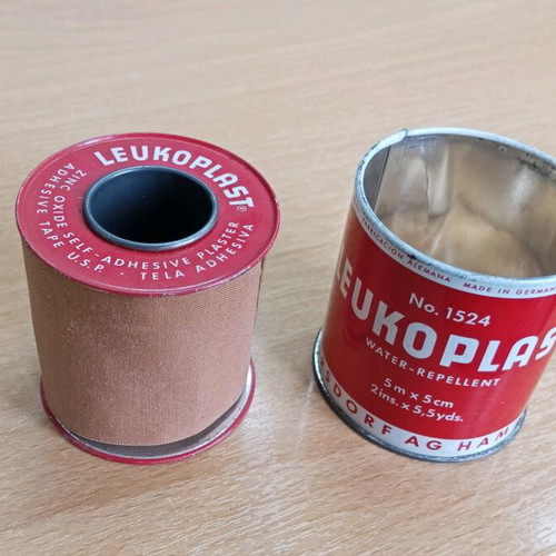 Leukoplast tin box vintage 1950-60, used iron packaging
