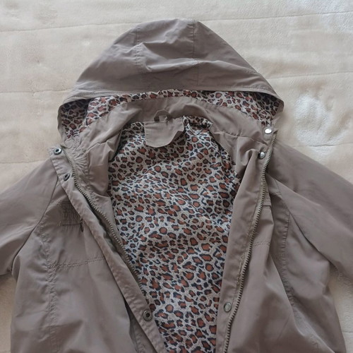 Waterproof jacket used, size M-L, beige with print