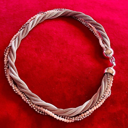 Necklace 38cm with braided double rows of pink and white gold like new