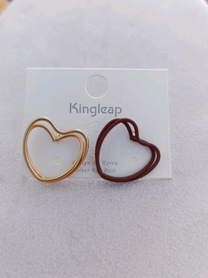 Heart Earrings new, two-tone matte gold and brown