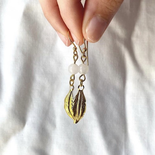 Handmade earrings with pink aventurine and gold-plated hooks