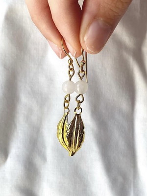 Handmade earrings with pink aventurine and gold-plated hooks