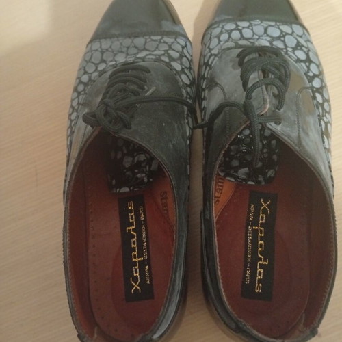 Haralas Vintage men's leather shoes, black Oxford Derby