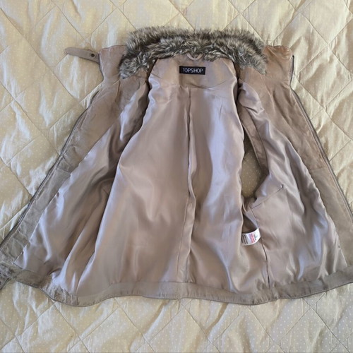 Topshop real leather vest used, aviator style with faux fur trim