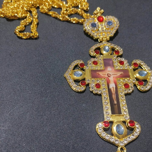 Chest gold-plated cross with chain new 17x8.5 cm
