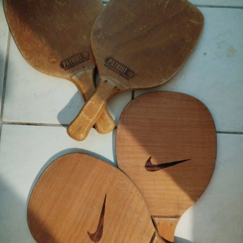 Wooden beach rackets used, 2 pairs Nike and Patriot