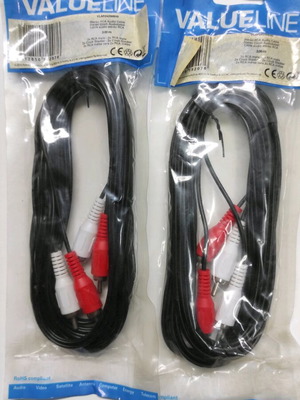 Audio cables 2 RCA male to 2 RCA male 3 meters, pack of 2, new