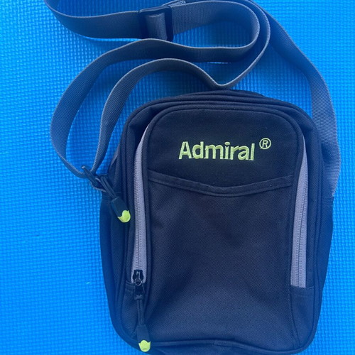 Admiral black crossbody messenger bag used with broken rear zipper