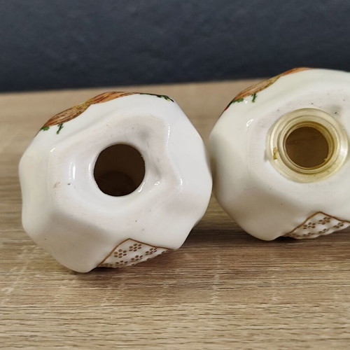 Vintage porcelain pomegranate salt and pepper shakers used