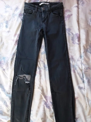 Skinny jeans Bershka used, mid-waisted, size 34, black and grey