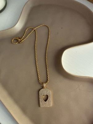 Zara necklace with rhinestones and heart gold like new