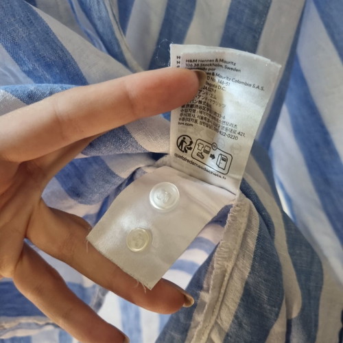 Γυναικεία λινή πουκάμισο H&M XL μεταχειρισμένο, λευκό και μπλε