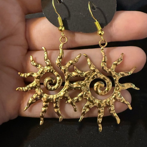 Gold sun earrings stainless steel, new