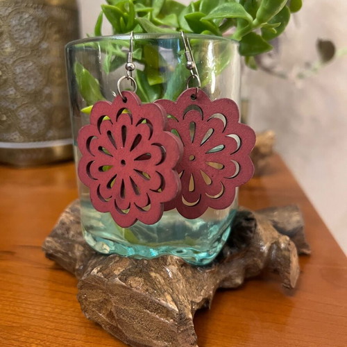 Handmade wooden earrings like new, purple