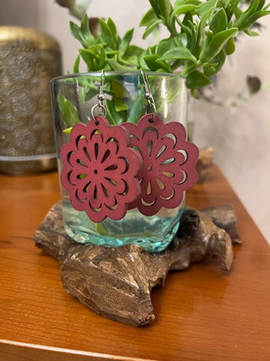 Handmade wooden earrings like new, purple