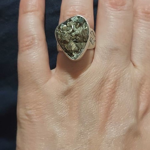 Silver handmade 950 ring with pyrite like new