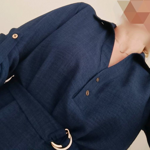Toi&Moi office dress blue with gold buttons and belt like new