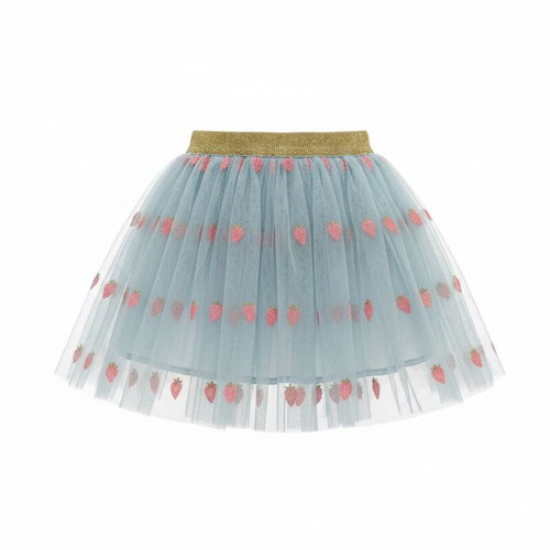 Light blue skirt with tulle and strawberries for age 6 like new