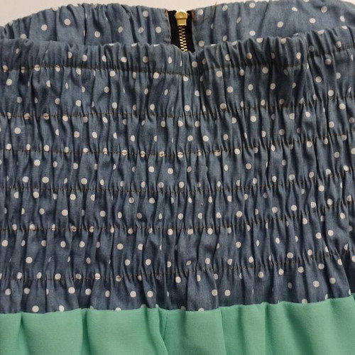 Summer dress strapless with denim polka dot design, like new, turquoise