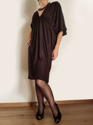Φόρεμα Laundry by design ριχτό με μανίκι batwing μεταχειρισμένο, καφέ