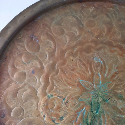 Copper tray used, over 100 years old with patina