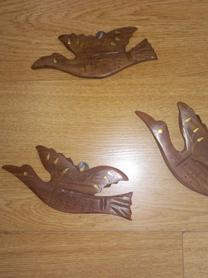 Vintage set of 3 handmade sheesham wood wall birds like new
