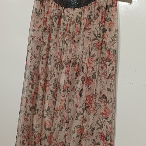 Maxi floral skirt high-waisted with elastic, new, beige and pink