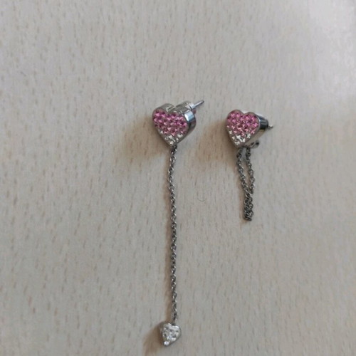 Folli Follie Hanging Heart Earrings like new pink silver
