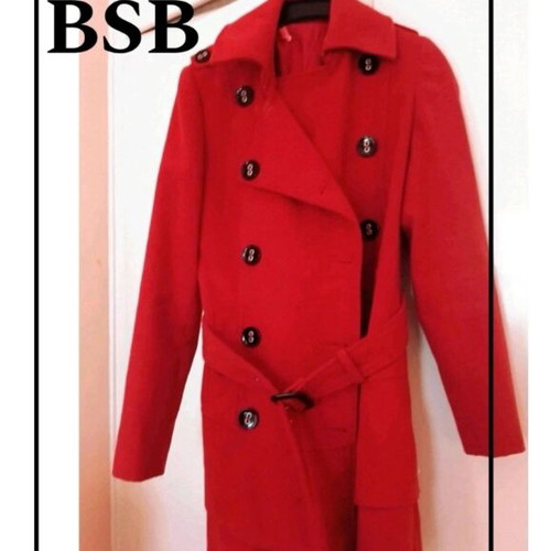 BSB red coat like new, size 40, double-breasted with waist belt