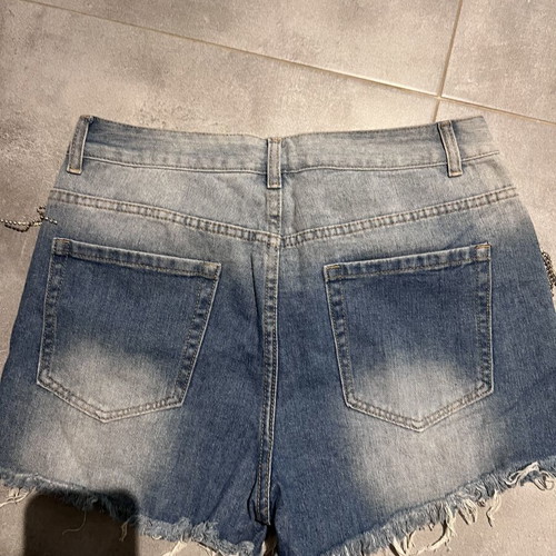 Denim shorts with strass fringes, like new, size L 40 12, blue