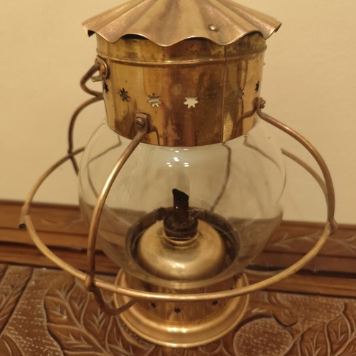 Old brass oil lantern with glass, 60+ years