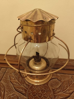 Old brass oil lantern with glass, 60+ years