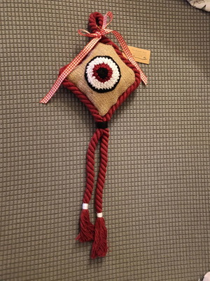 Large hanging charm new, handmade from cotton cord and linen