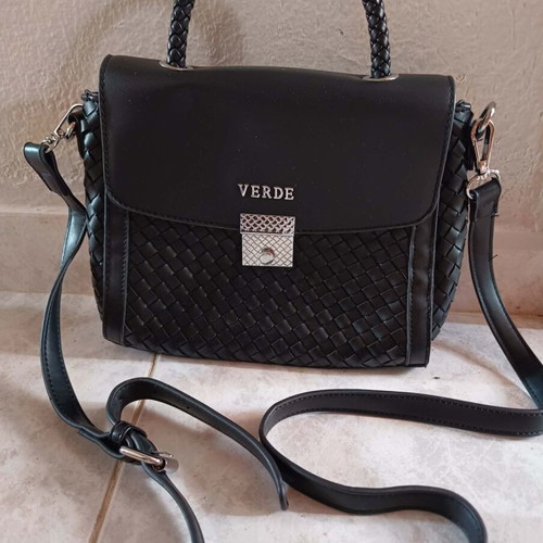 Verde woven flap bag black new with shoulder strap
