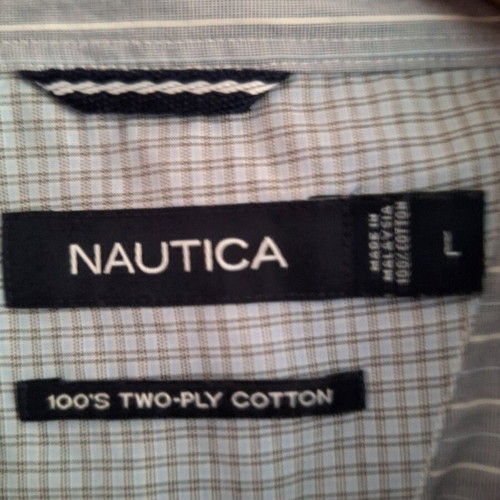 Nautica men's used long-sleeve striped shirt L white gray