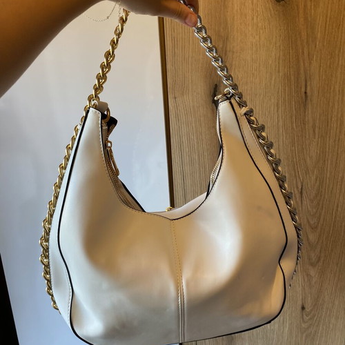 Cream Hobo Chain Shoulder Bag used with gold and silver details