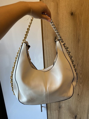 Cream Hobo Chain Shoulder Bag used with gold and silver details