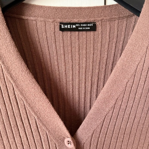 Shein ribbed dress brown like new with belt and buttons