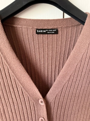 Shein ribbed dress brown like new with belt and buttons