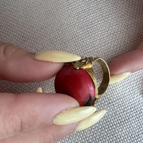 Silver 925 ring with authentic coral, vintage handmade no 55