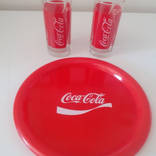 Coca Cola plate and glasses set like new