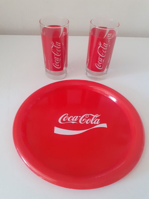 Coca Cola plate and glasses set like new